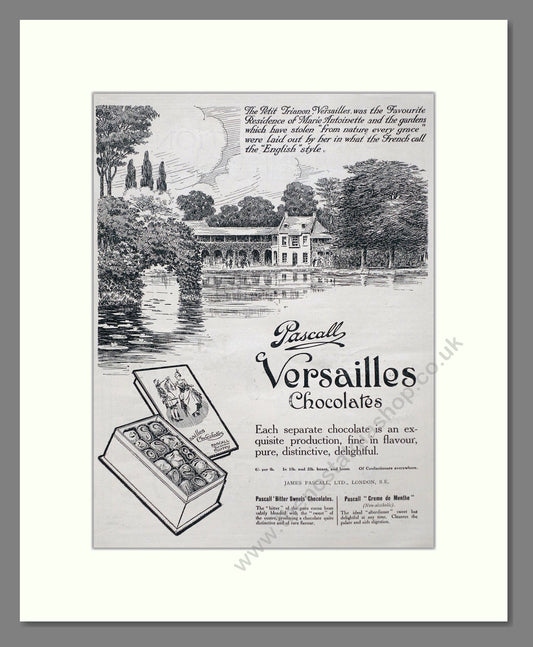 Pascalls - Versailles Chocolate. Vintage Advert 1920 (ref AD66875)