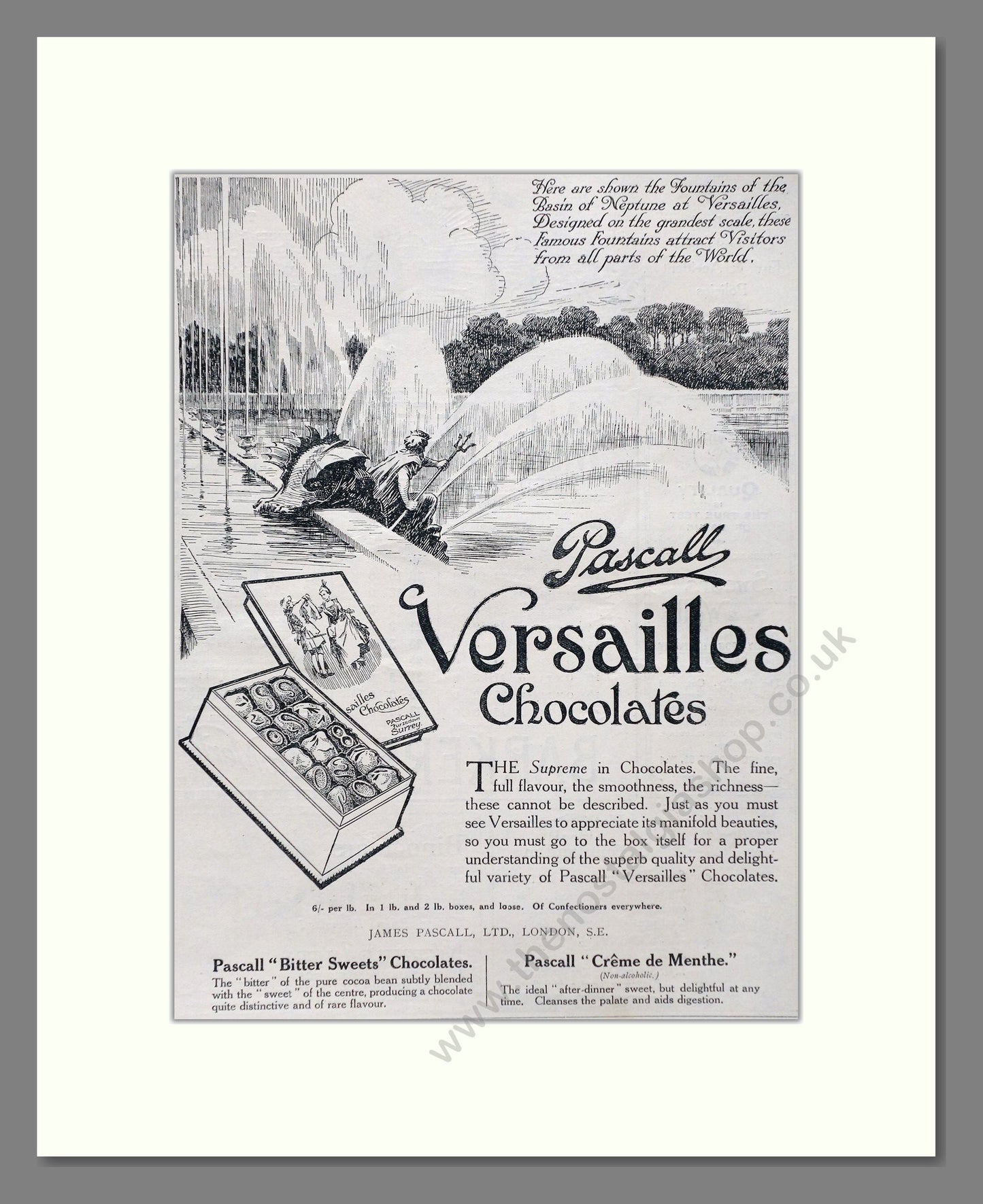 Pascalls - Versailles Chocolate. Vintage Advert 1920 (ref AD66876)