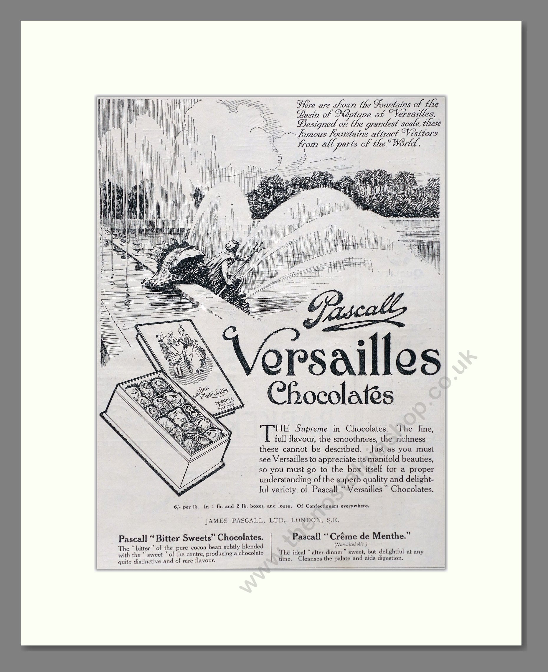 Pascalls - Versailles Chocolate. Vintage Advert 1920 (ref AD66876)
