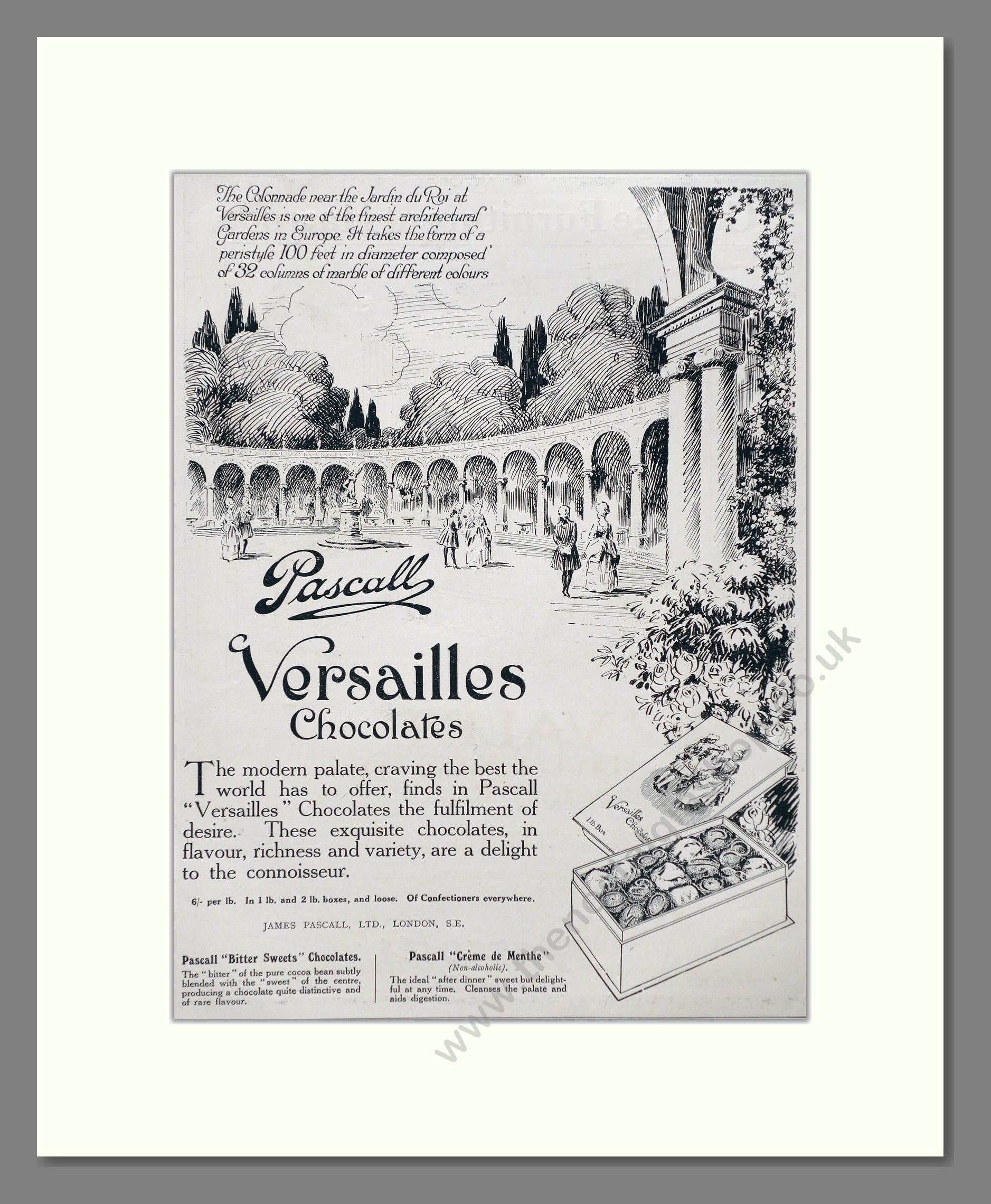 Pascalls - Versailles Chocolate. Vintage Advert 1920 (ref AD66877)