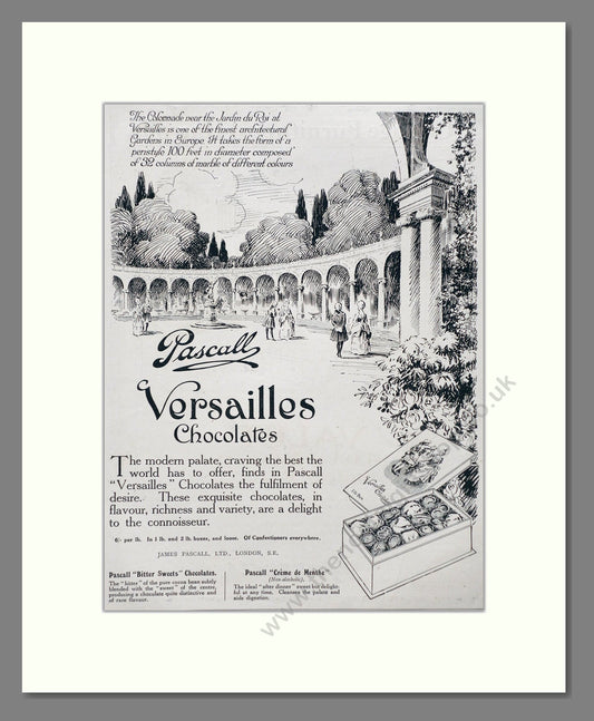 Pascalls - Versailles Chocolate. Vintage Advert 1920 (ref AD66877)