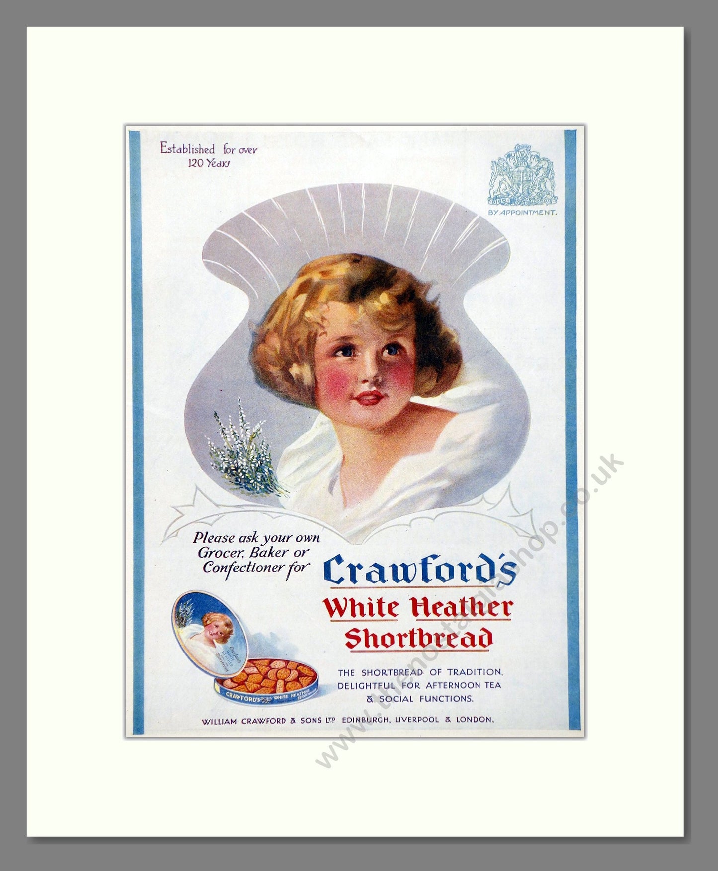Crawford's - White Heather Shortbread. Vintage Advert 1934 (ref AD66883)