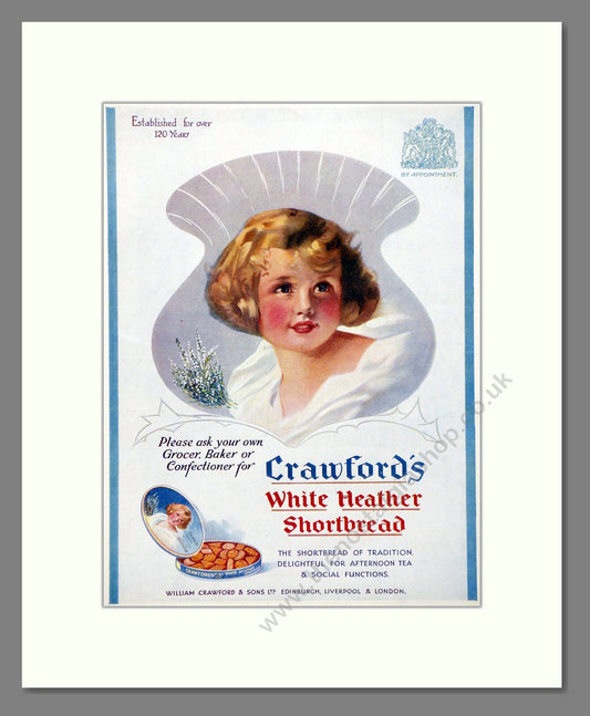 Crawford's - White Heather Shortbread. Vintage Advert 1934 (ref AD66883)
