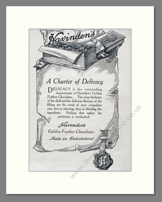 Havingden's - Golden Feather Chocolates. Vintage Advert 1920 (ref AD66886)
