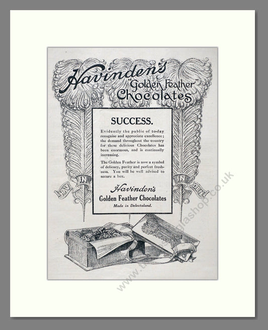 Havingden's - Golden Feather Chocolates. Vintage Advert 1920 (ref AD66888)