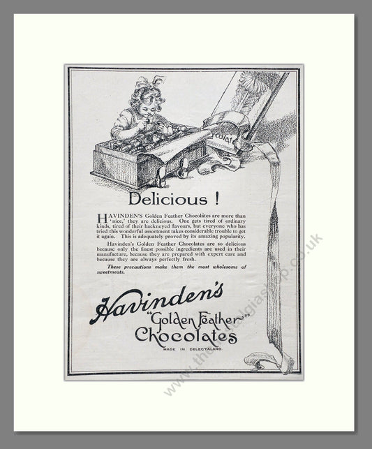 Havingden's - Golden Feather Chocolates. Vintage Advert 1920 (ref AD66889)