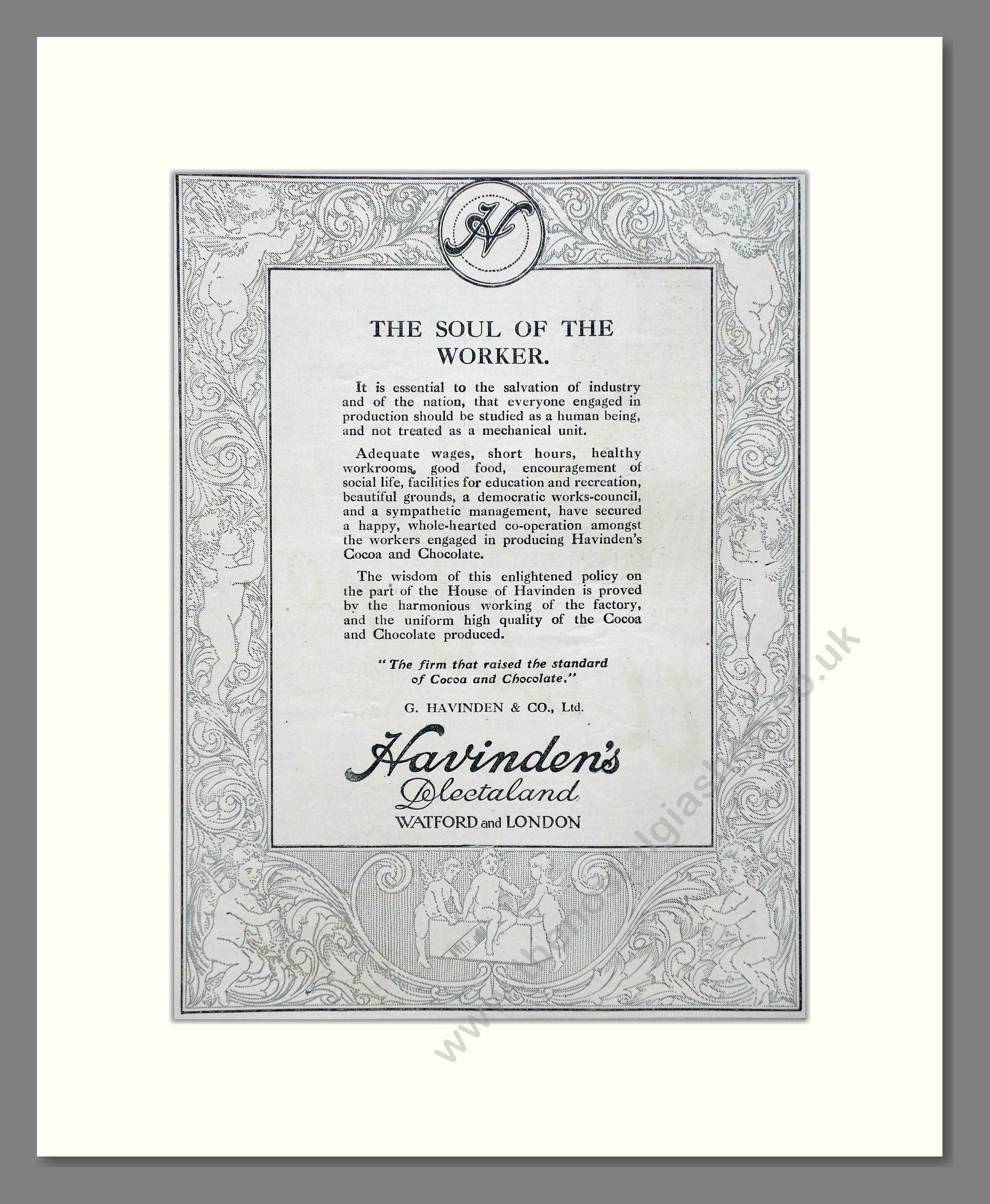 Havingden's - Cocoa And Chocolate. Vintage Advert 1920 (ref AD66891)