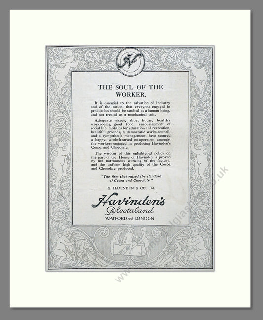 Havingden's - Cocoa And Chocolate. Vintage Advert 1920 (ref AD66891)