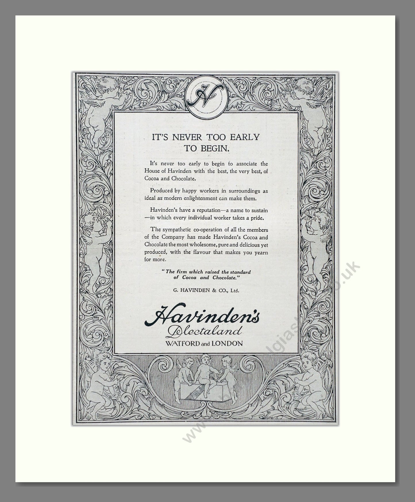 Havingden's - Cocoa And Chocolate. Vintage Advert 1920 (ref AD66892)