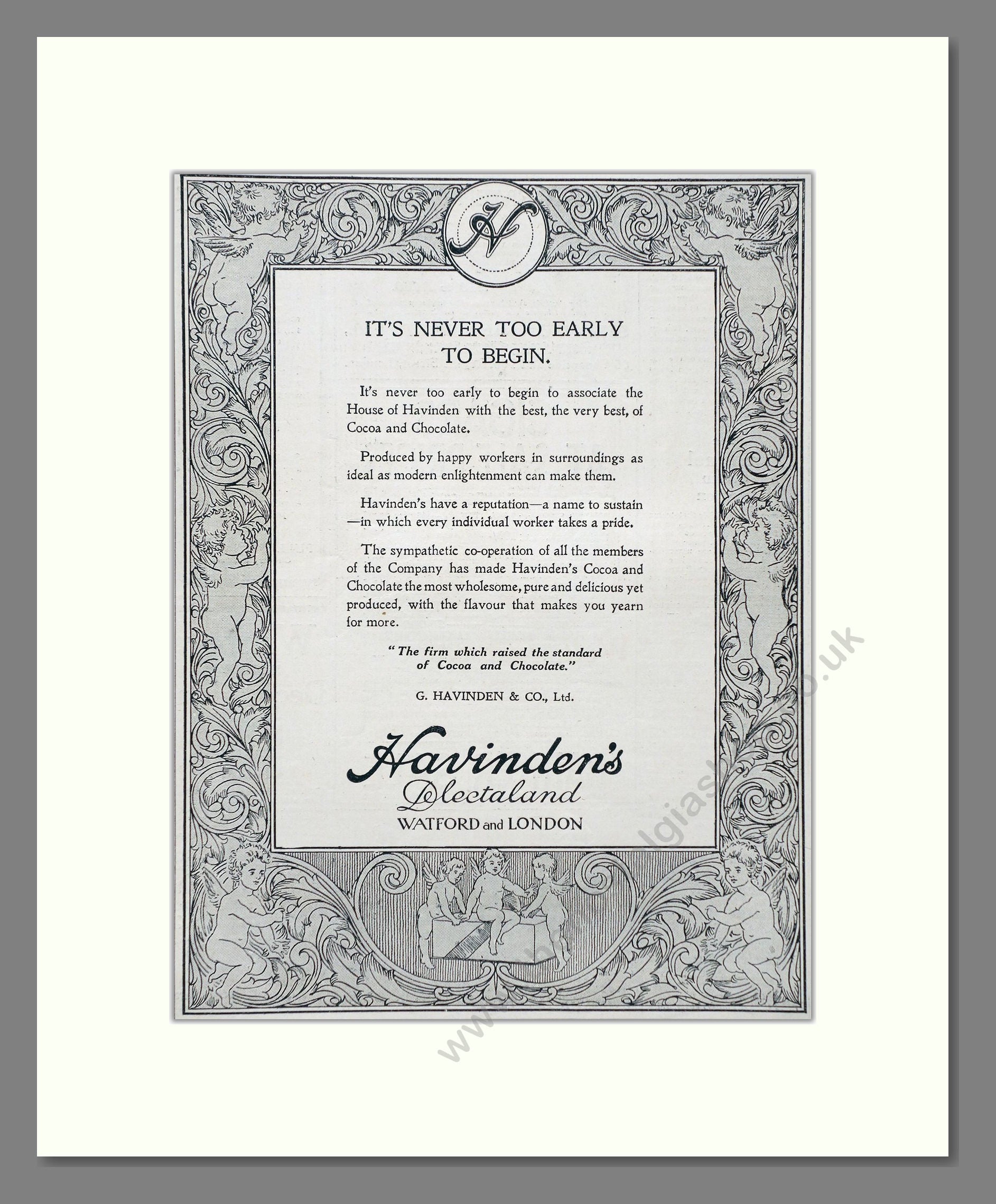 Havingden's - Cocoa And Chocolate. Vintage Advert 1920 (ref AD66892)