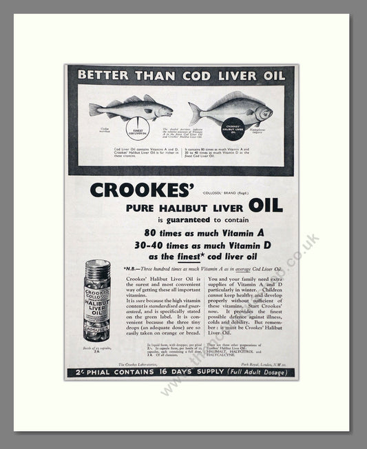 Crookes - Halibut Liver Oil. Vintage Advert 1935 (ref AD66897)