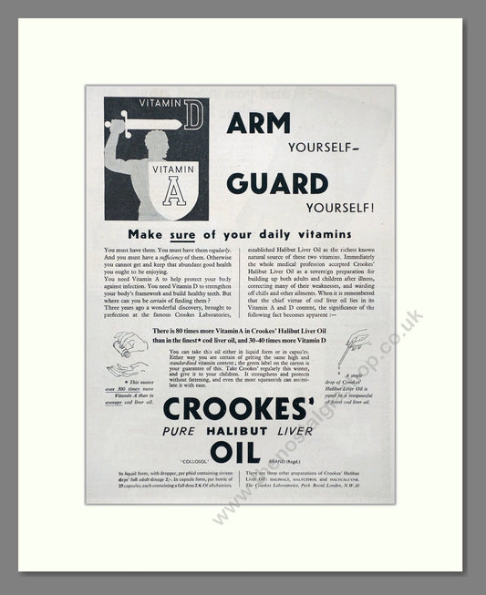 Crookes - Halibut Liver Oil. Vintage Advert 1935 (ref AD66900)