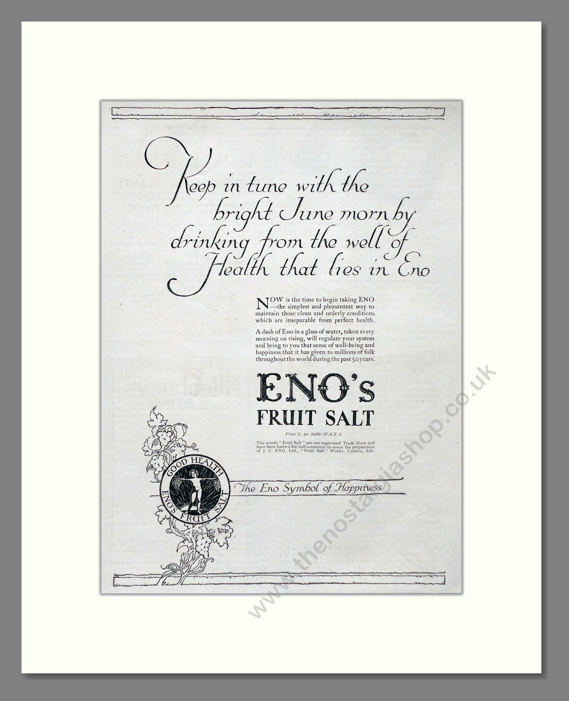 Eno's - Fruit Salt. Vintage Advert 1920 (ref AD66908)