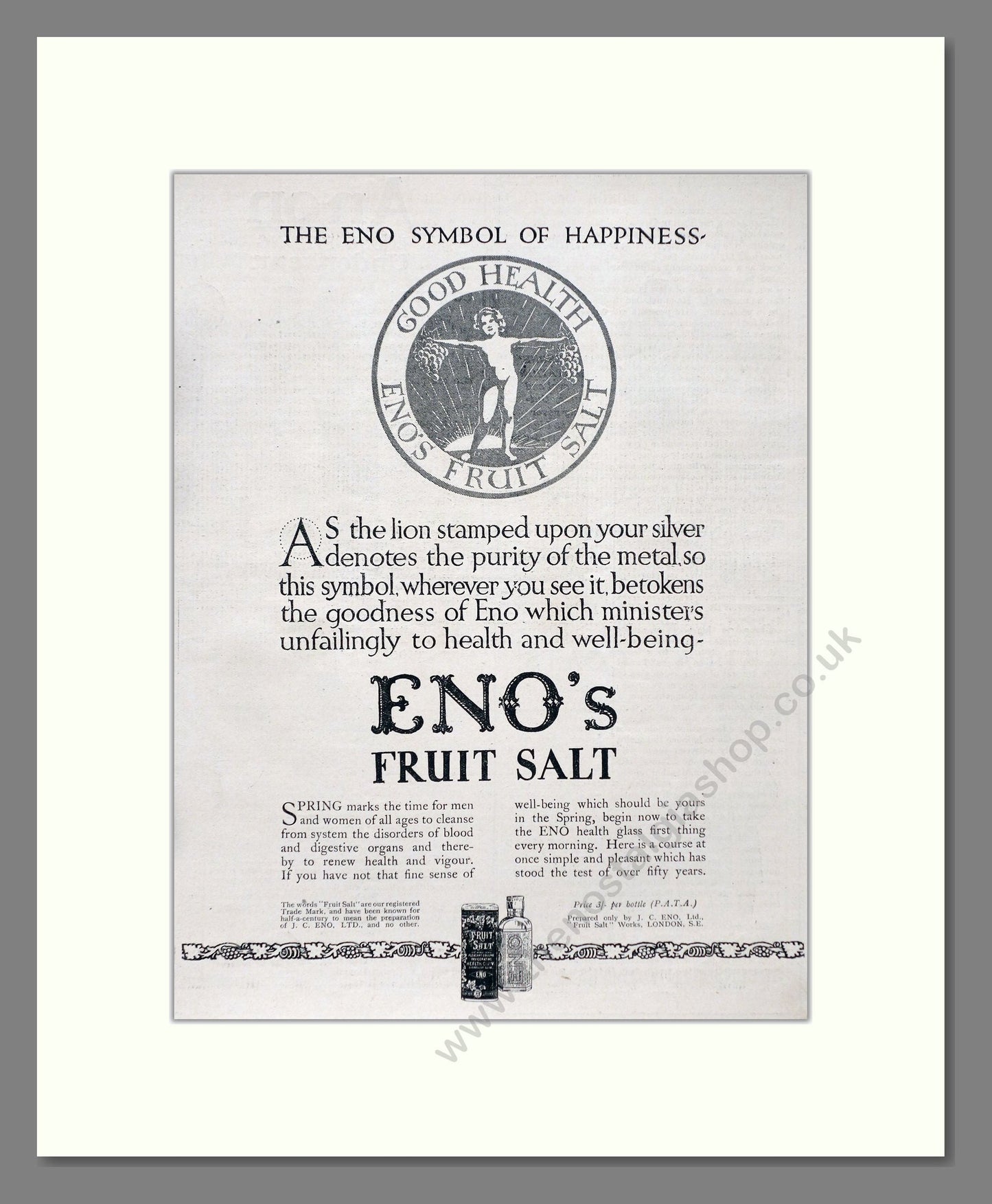 Eno's - Fruit Salt. Vintage Advert 1920 (ref AD66913)