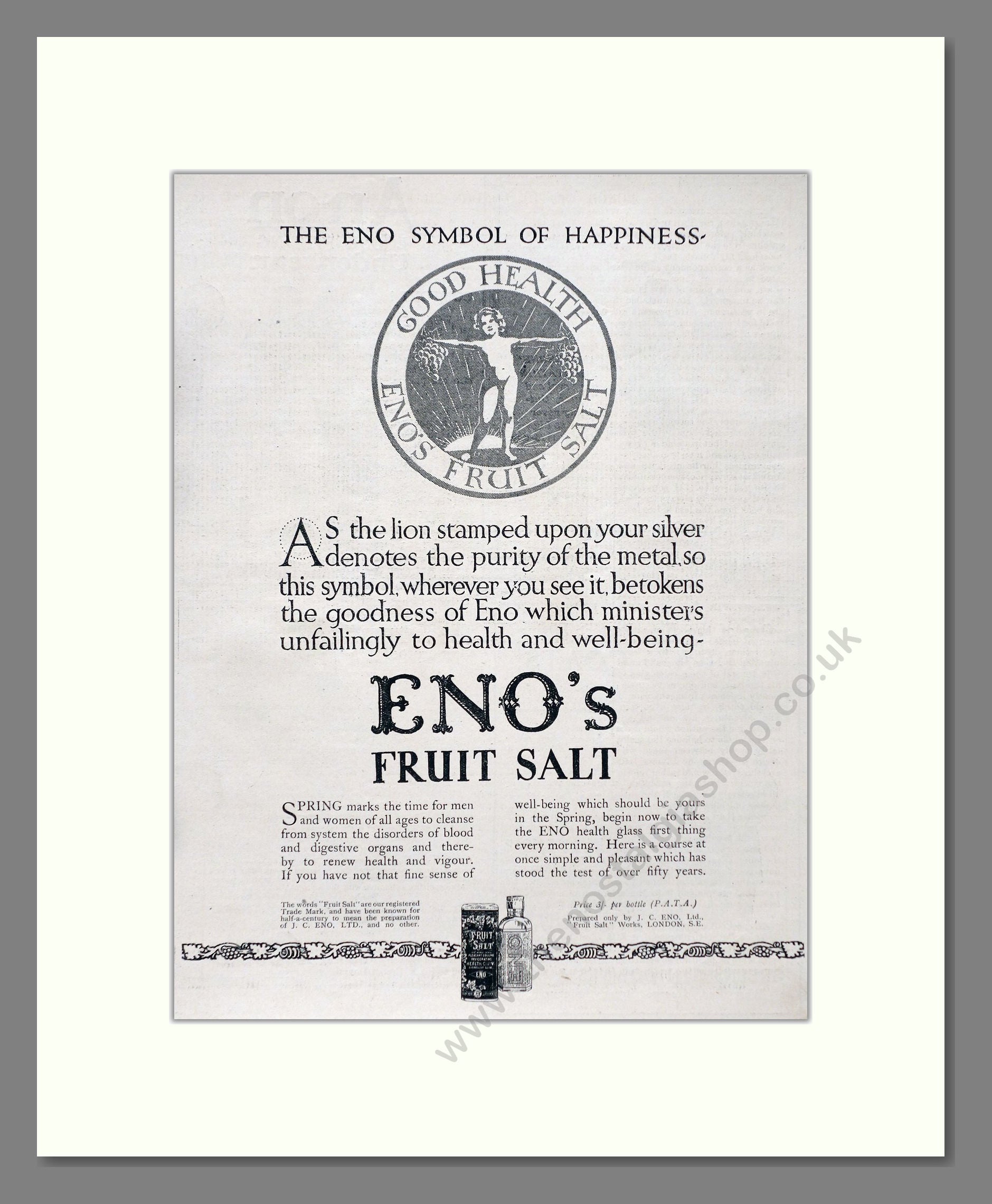 Eno's - Fruit Salt. Vintage Advert 1920 (ref AD66913)