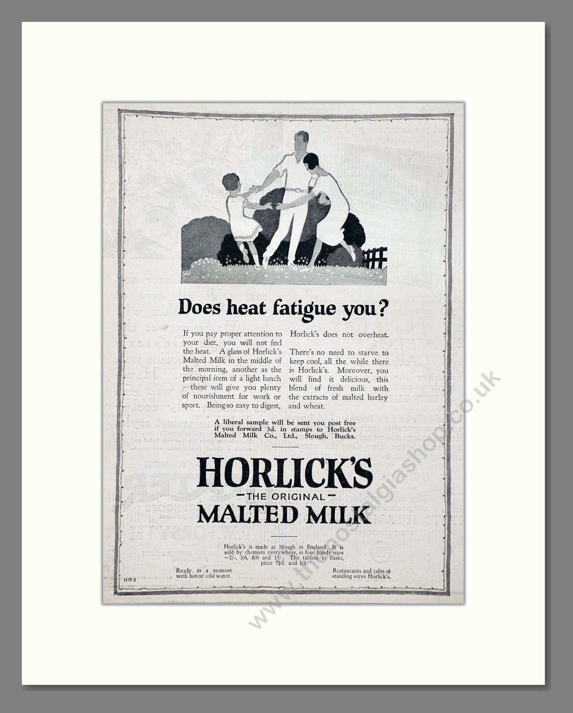 Horlick's - Malted Milk. Vintage Advert 1926 (ref AD66955)
