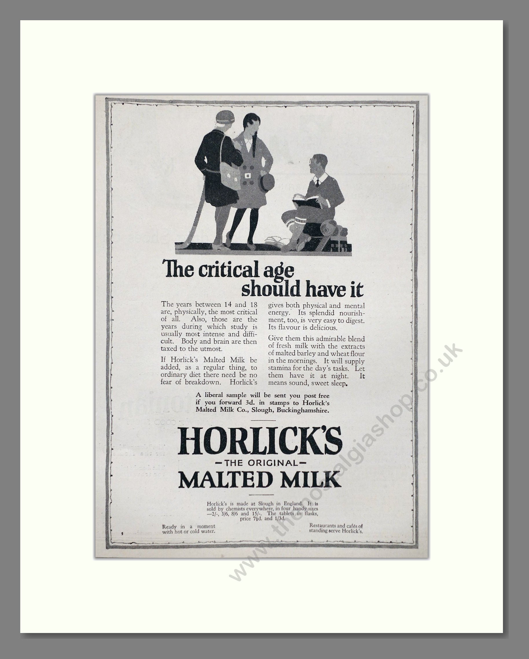 Horlick's - Malted Milk. Vintage Advert 1926 (ref AD66957)