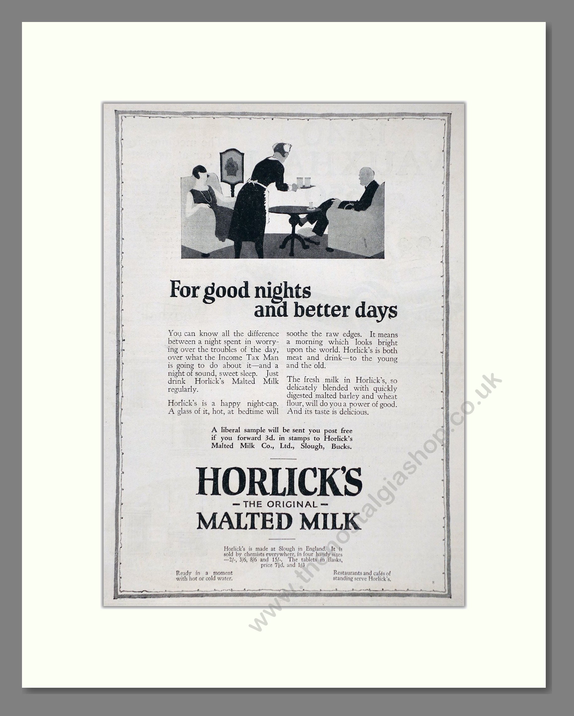 Horlick's - Malted Milk. Vintage Advert 1926 (ref AD66959)