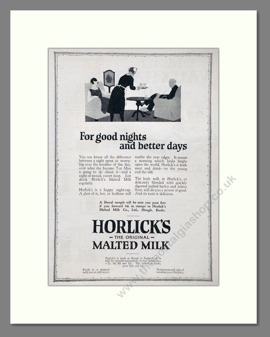 Horlick's - Malted Milk. Vintage Advert 1926 (ref AD66959)