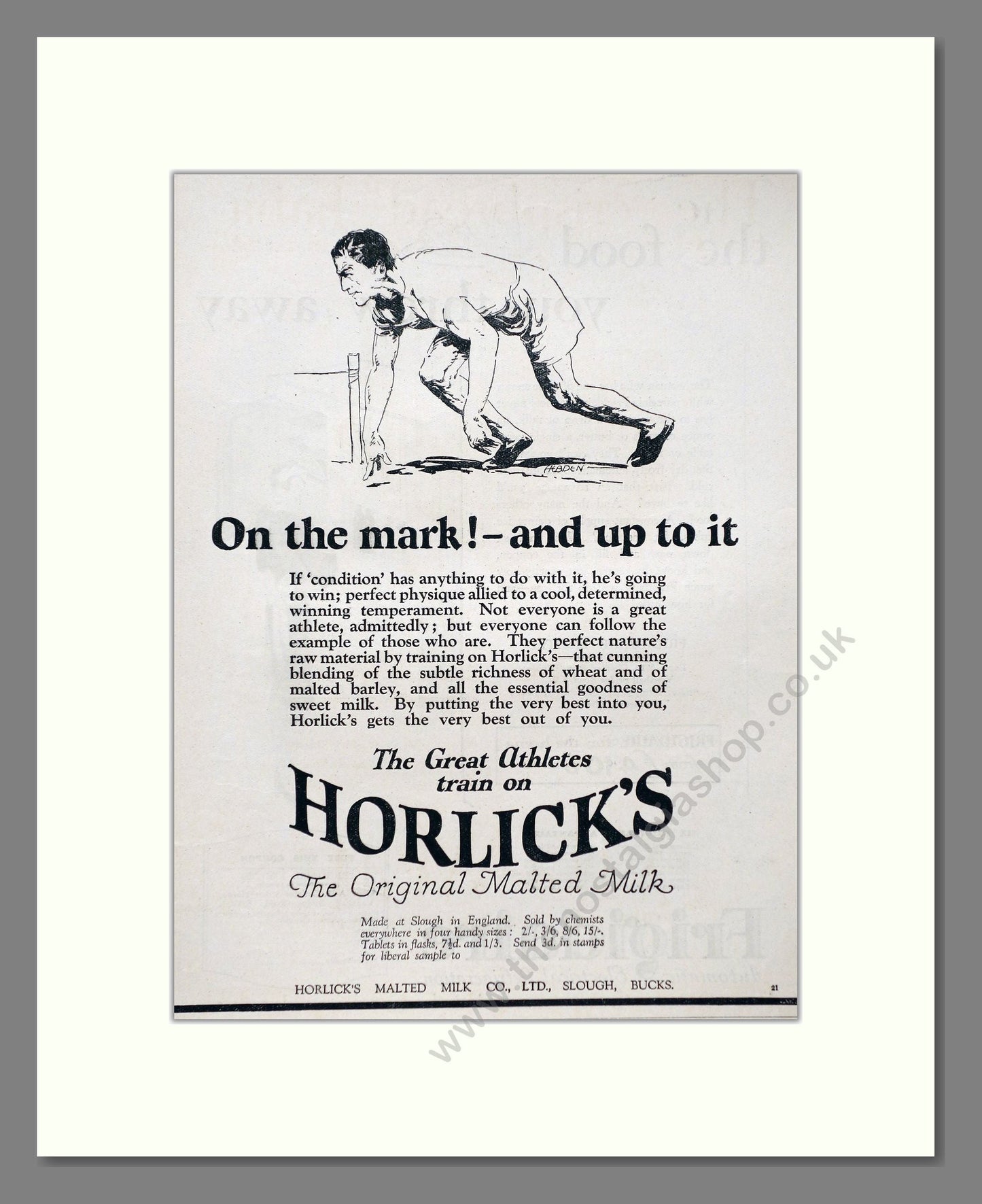 Horlick's - Malted Milk. Vintage Advert 1927 (ref AD66966)