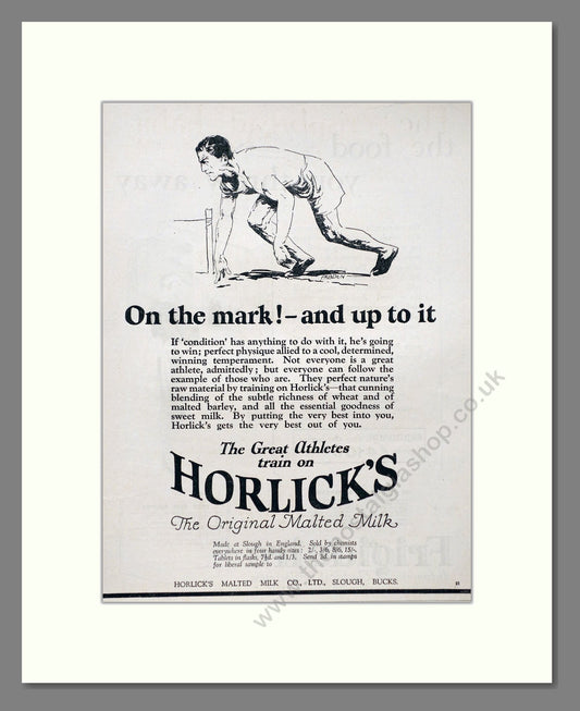 Horlick's - Malted Milk. Vintage Advert 1927 (ref AD66966)