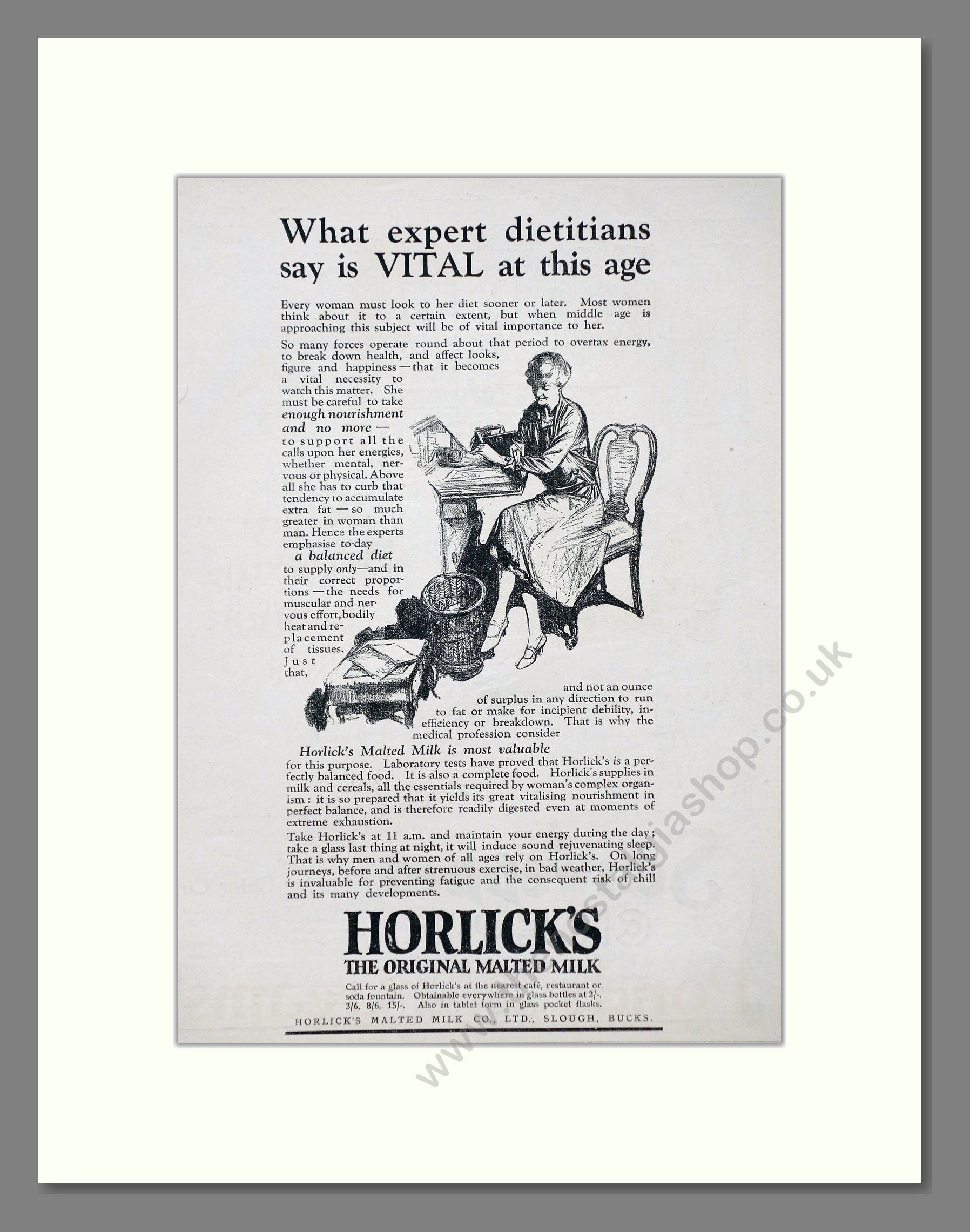 Horlick's - Malted Milk. Vintage Advert 1927 (ref AD66968)