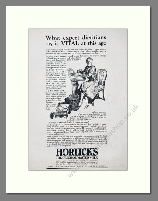 Horlick's - Malted Milk. Vintage Advert 1927 (ref AD66968)