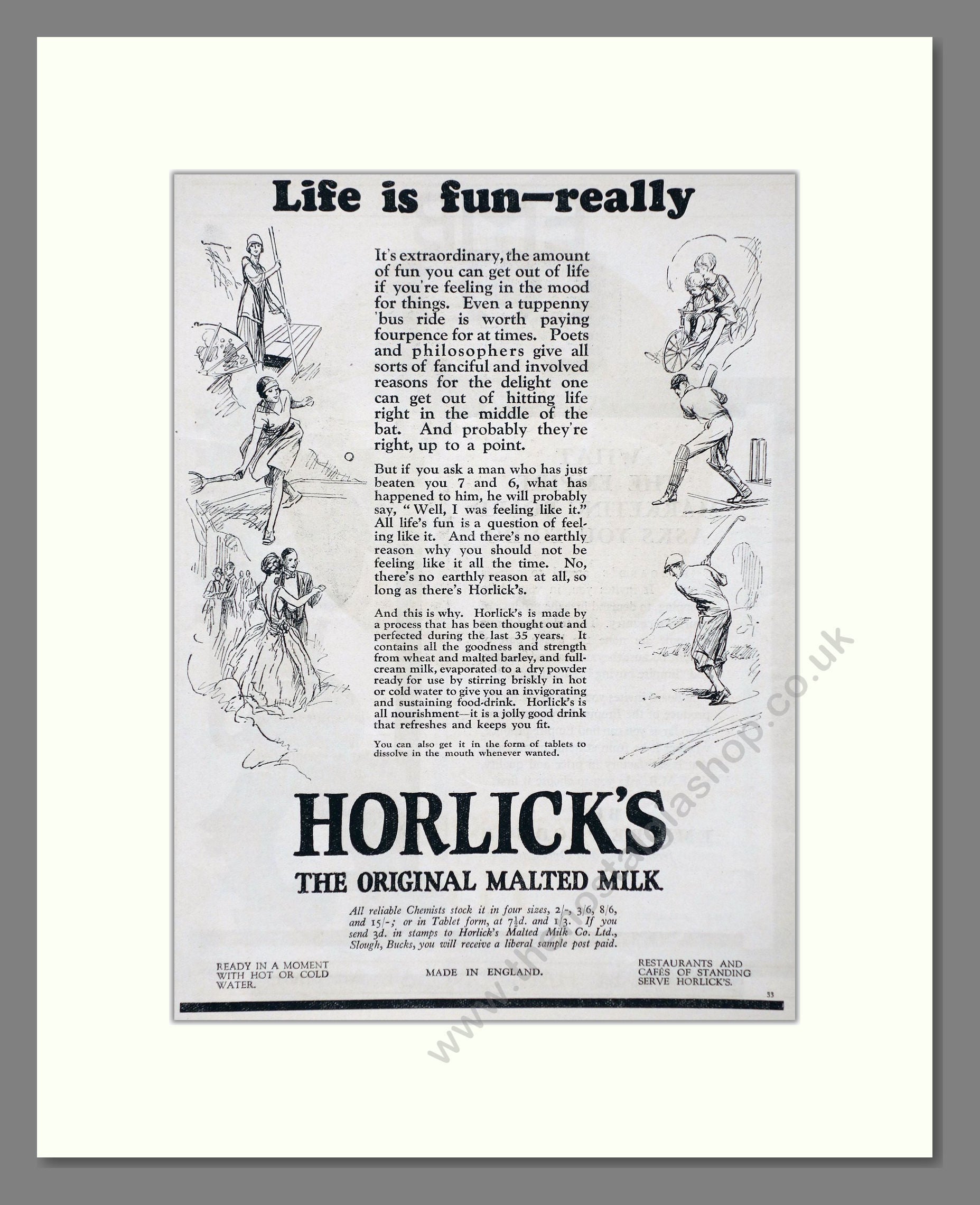 Horlick's - Malted Milk. Vintage Advert 1927 (ref AD66972)