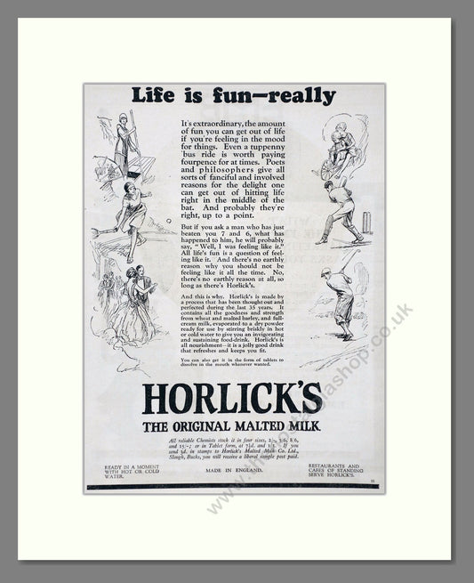 Horlick's - Malted Milk. Vintage Advert 1927 (ref AD66972)