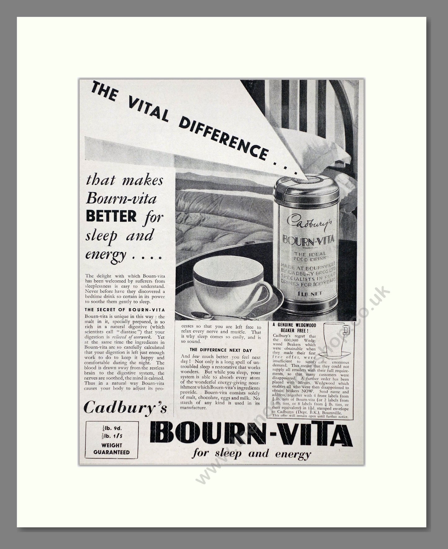 Cadbury's - Bourn-Vita. Vintage Advert 1933 (ref AD66978)