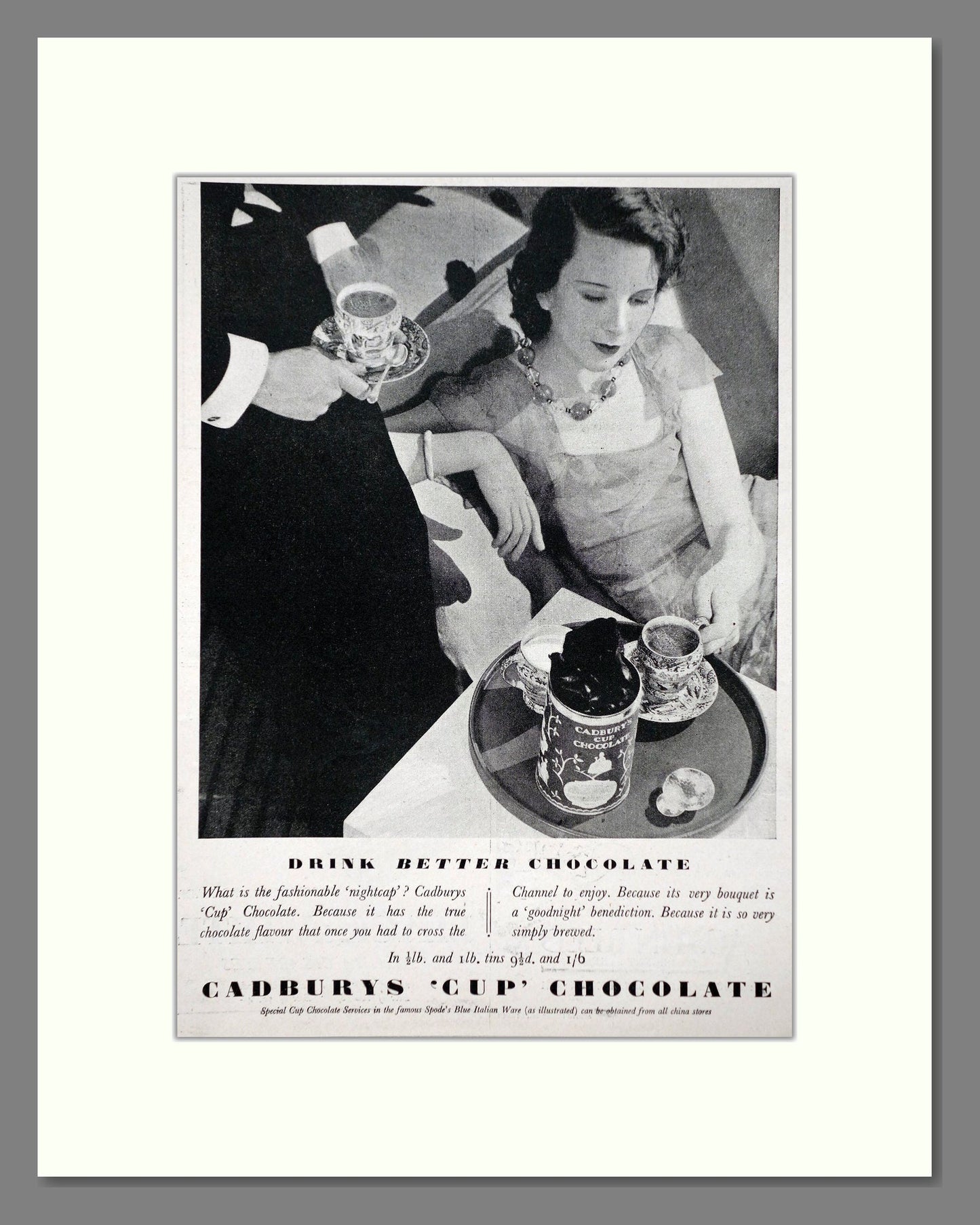 Cadbury's - Cup Chocolate. Vintage Advert 1934 (ref AD66980)