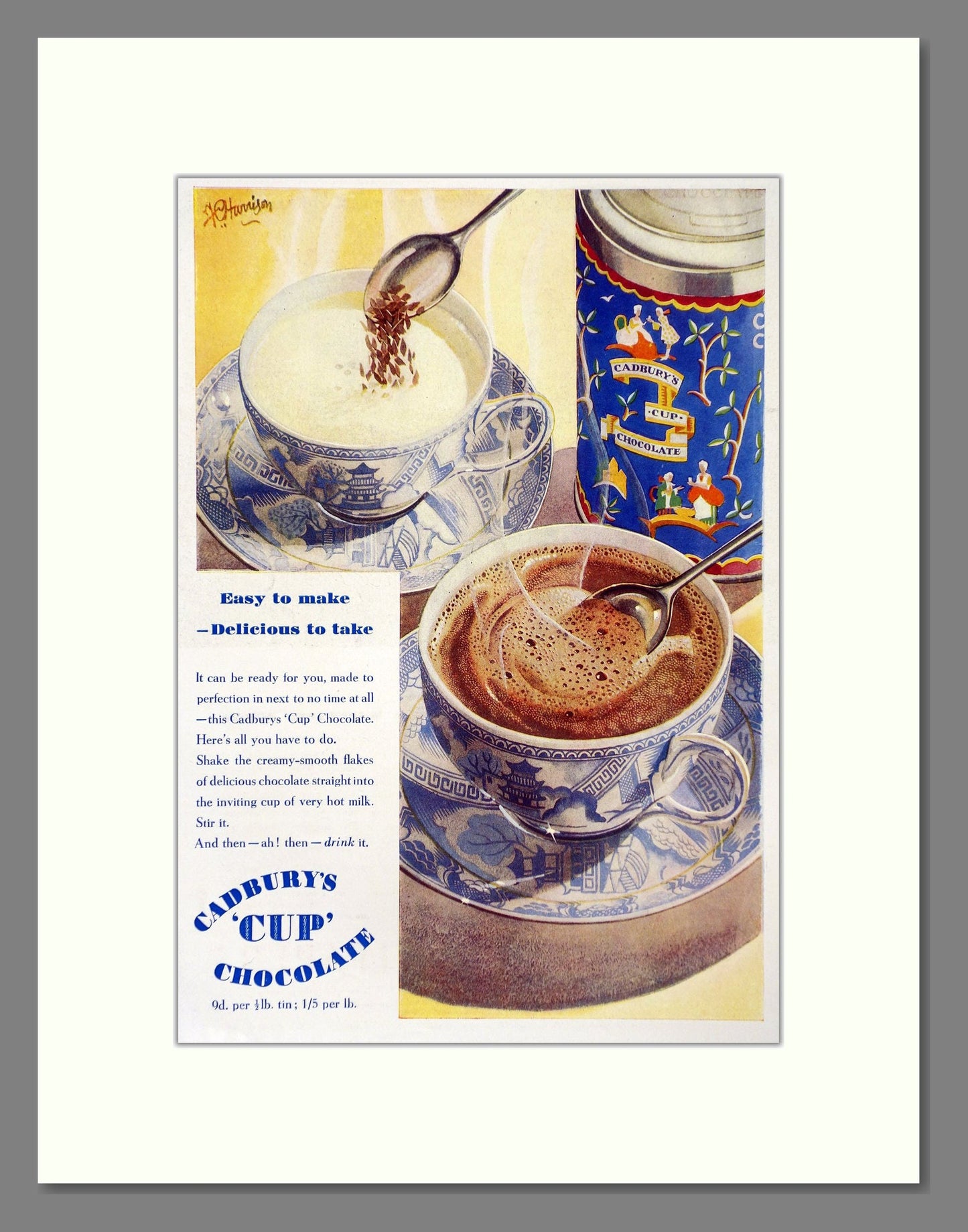 Cadbury's - Cup Chocolate. Vintage Advert 1938 (ref AD66981)