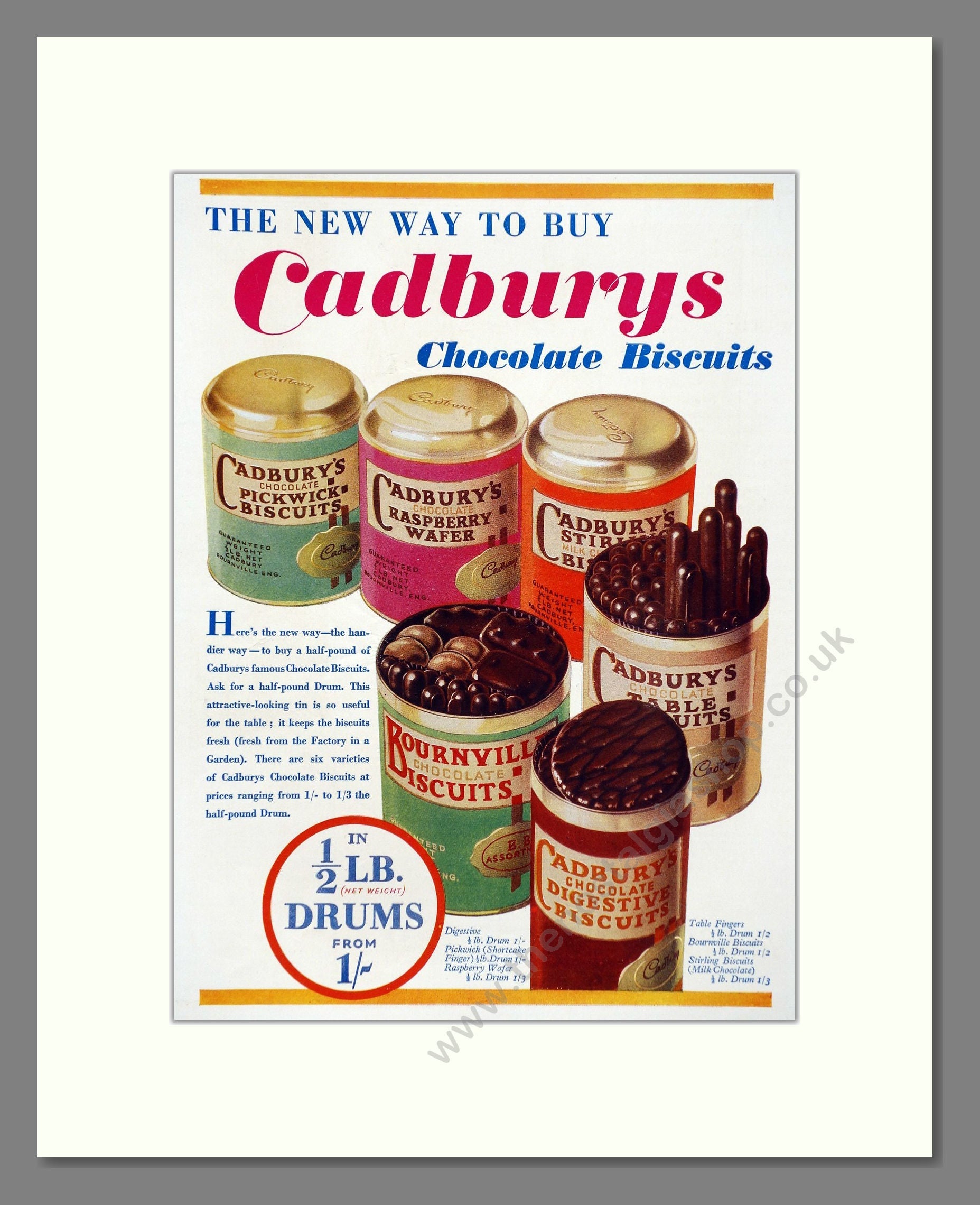 Cadbury's - Chocolate Biscuits. Vintage Advert 1934 (ref AD66986)