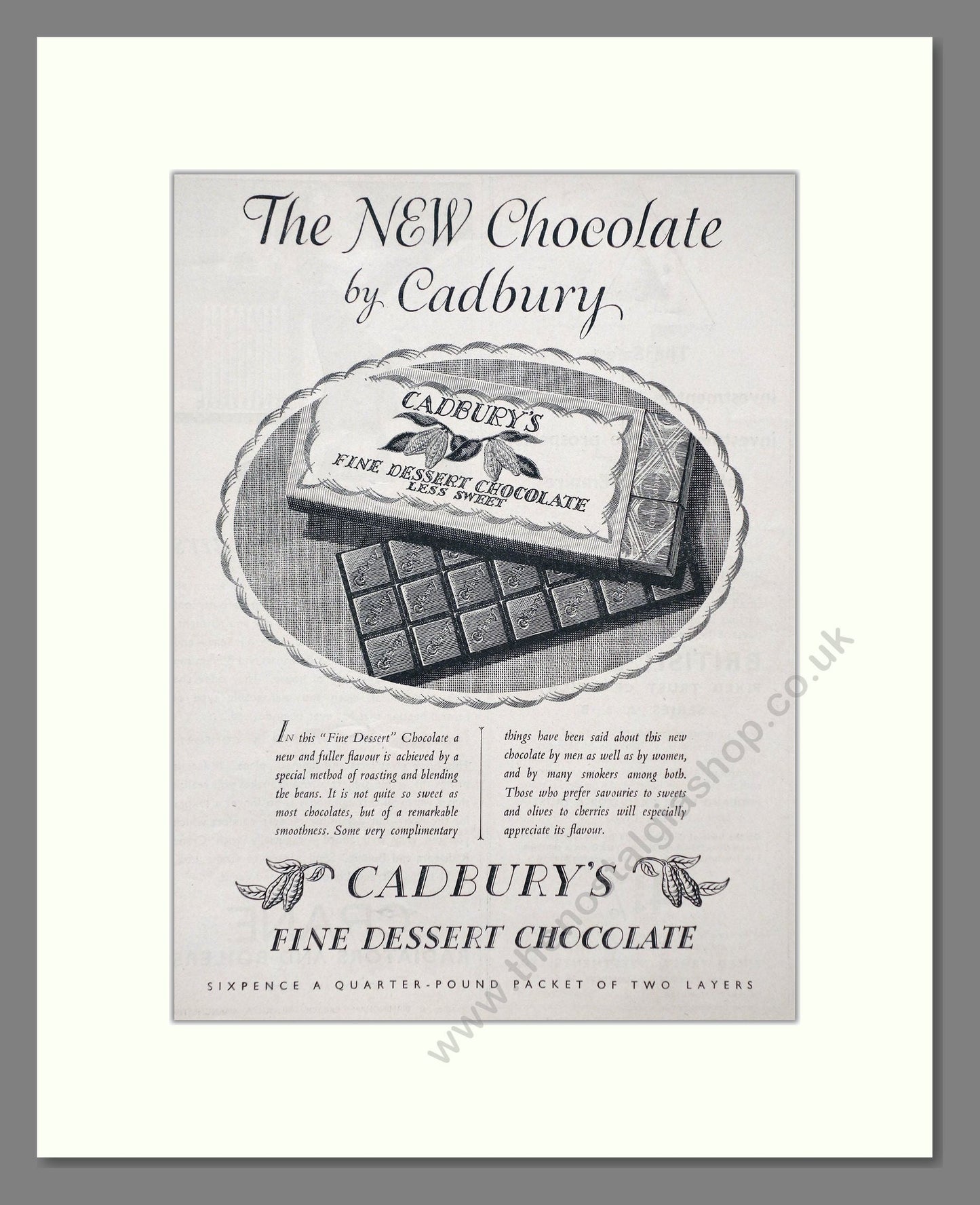 Cadbury's - Fine Dessert Chocolate. Vintage Advert 1934 (ref AD66987)