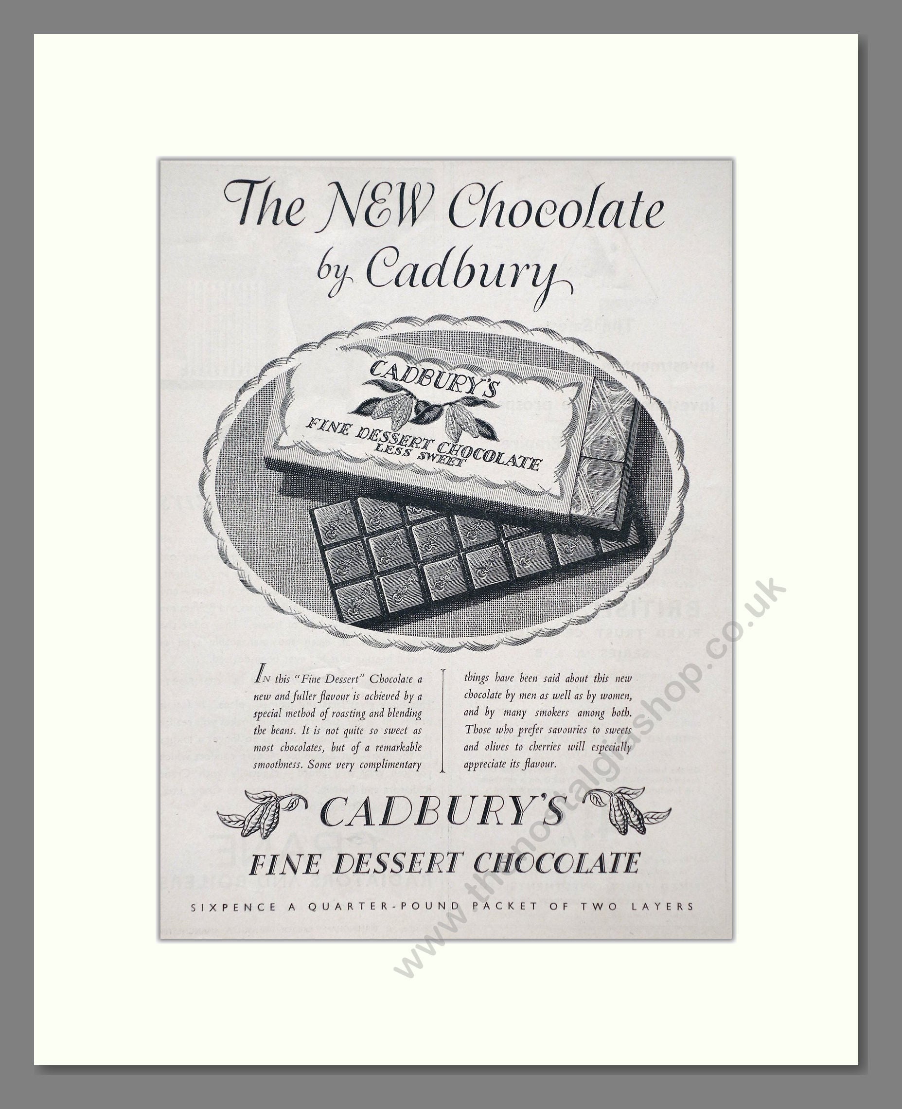 Cadbury's - Fine Dessert Chocolate. Vintage Advert 1934 (ref AD66987)