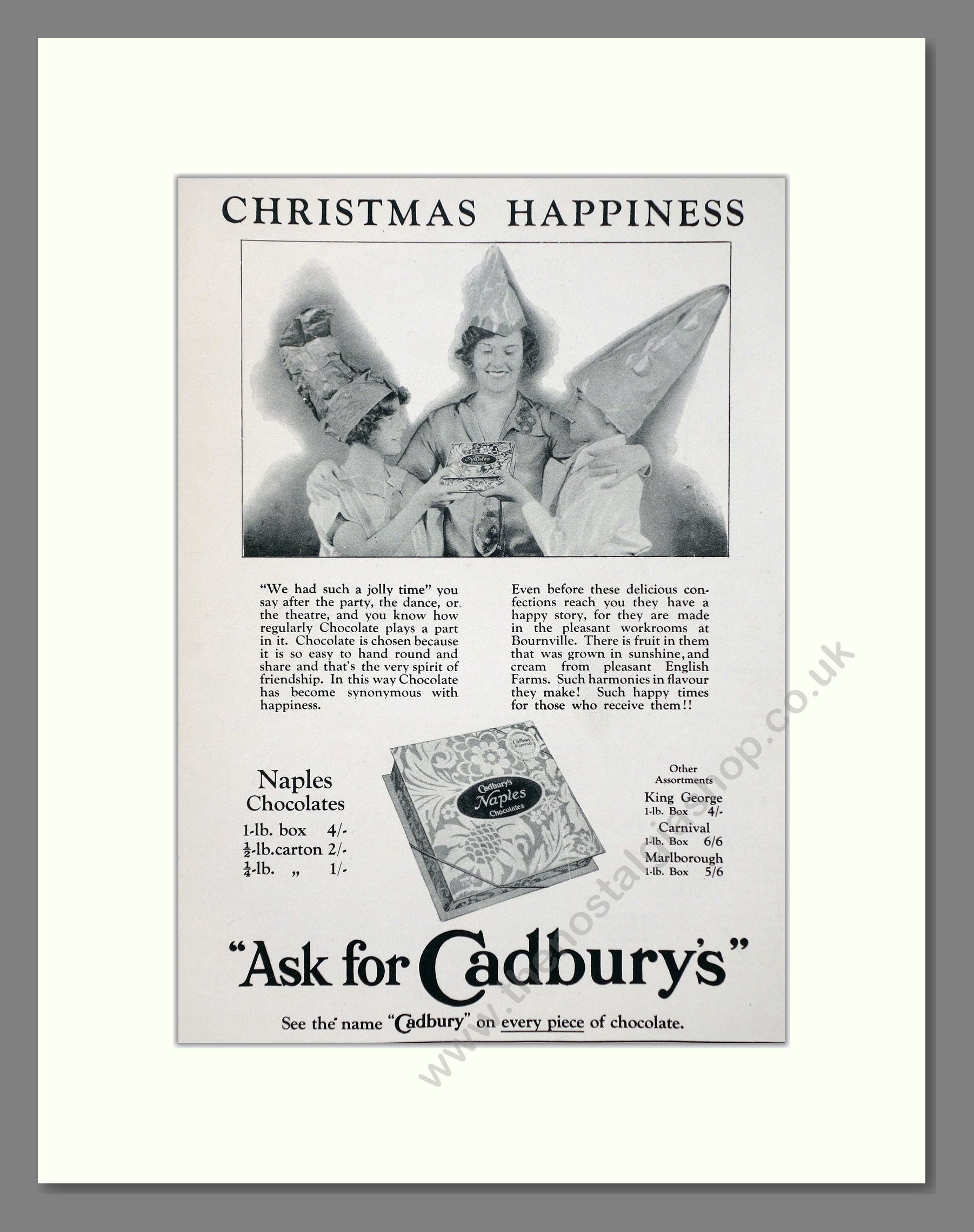 Cadbury's - Naples Chocolates. Vintage Advert 1926 (ref AD66988)