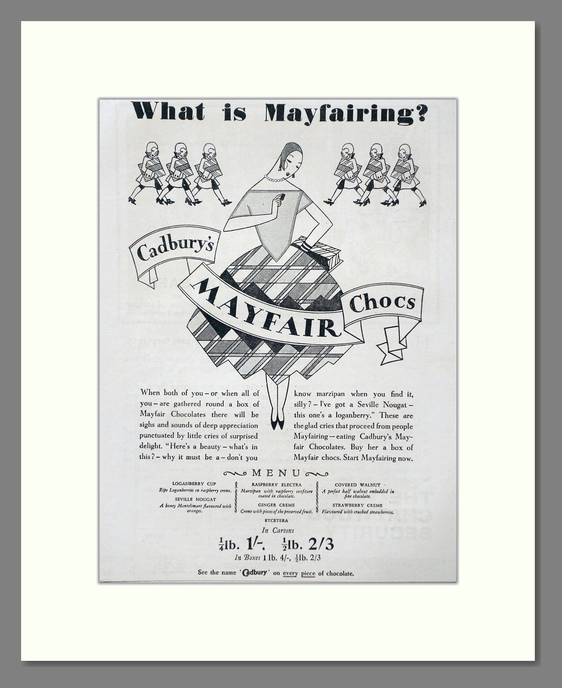 Cadbury's - Mayfair Chocolates. Vintage Advert 1927 (ref AD66989)