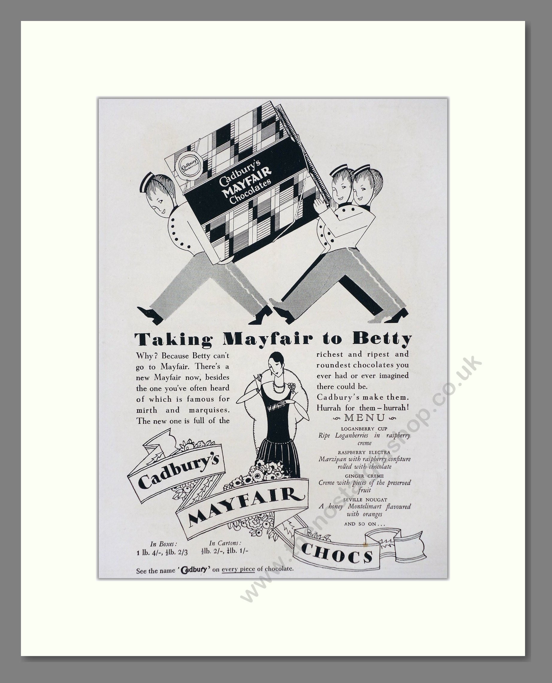 Cadbury's - Mayfair Chocolates. Vintage Advert 1927 (ref AD66993)