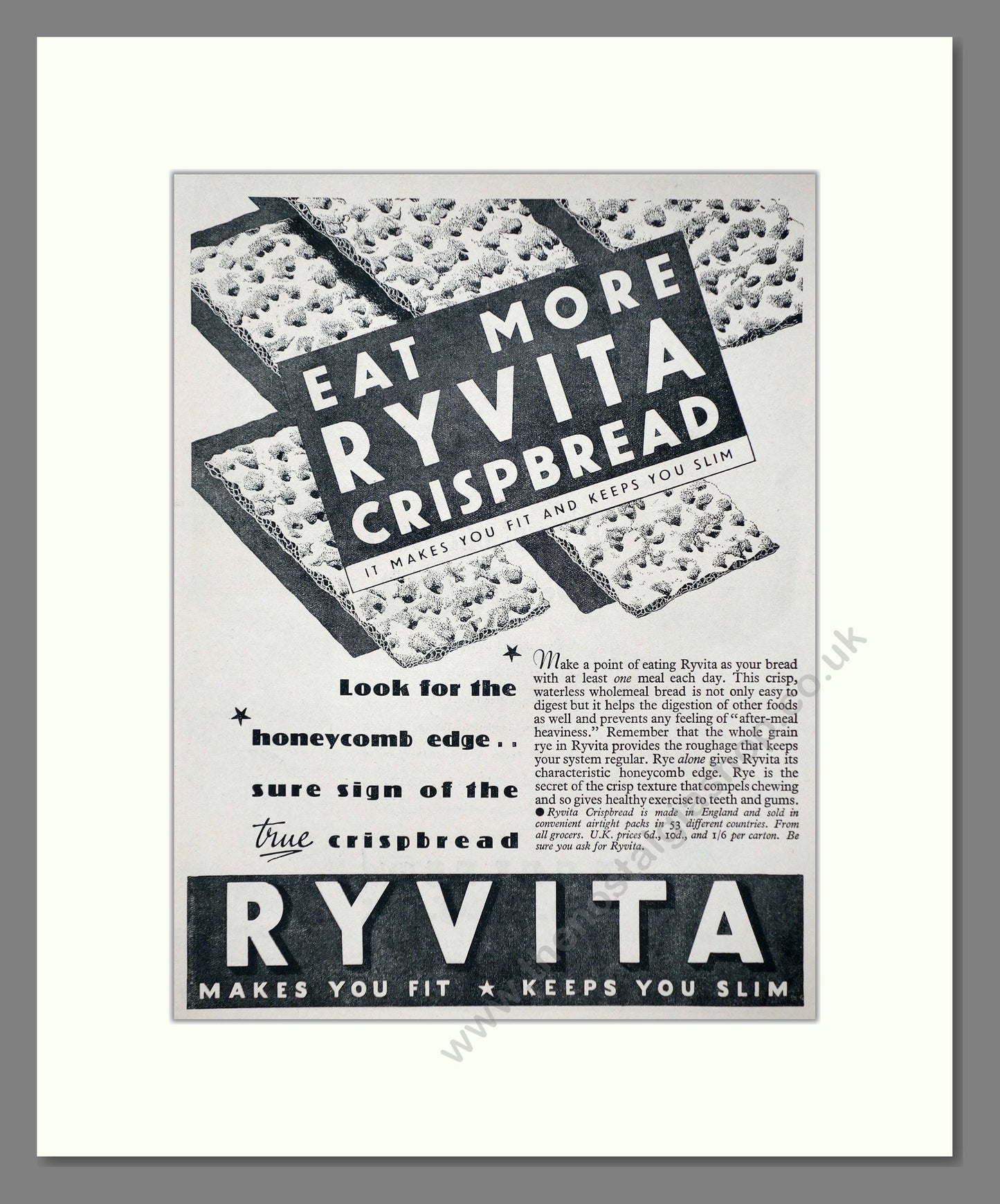 Ryvita - Crispbread. Vintage Advert 1937 (ref AD66994)