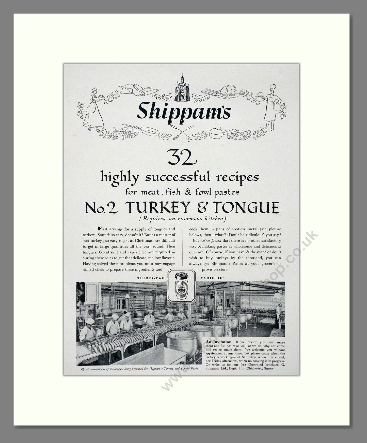 Shippam's - Turkey And Tongue Paste. Vintage Advert 1936 (ref AD67023)