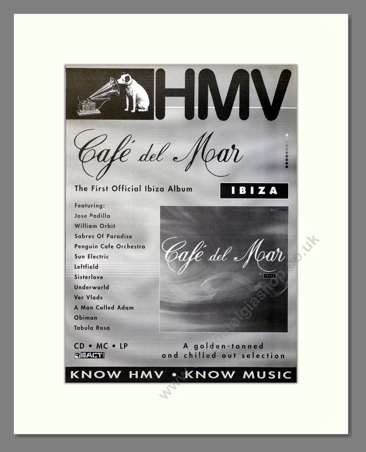 Cafe Del Moar - Official Ibiza Album. Vintage Advert 1994 (ref AD20888)