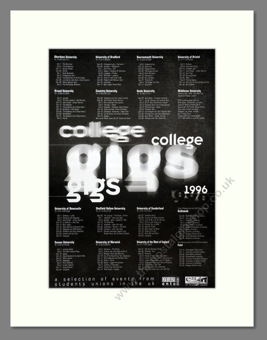 Various Artists - College Gigs 1996. Vintage Advert 1996 (ref AD20892)