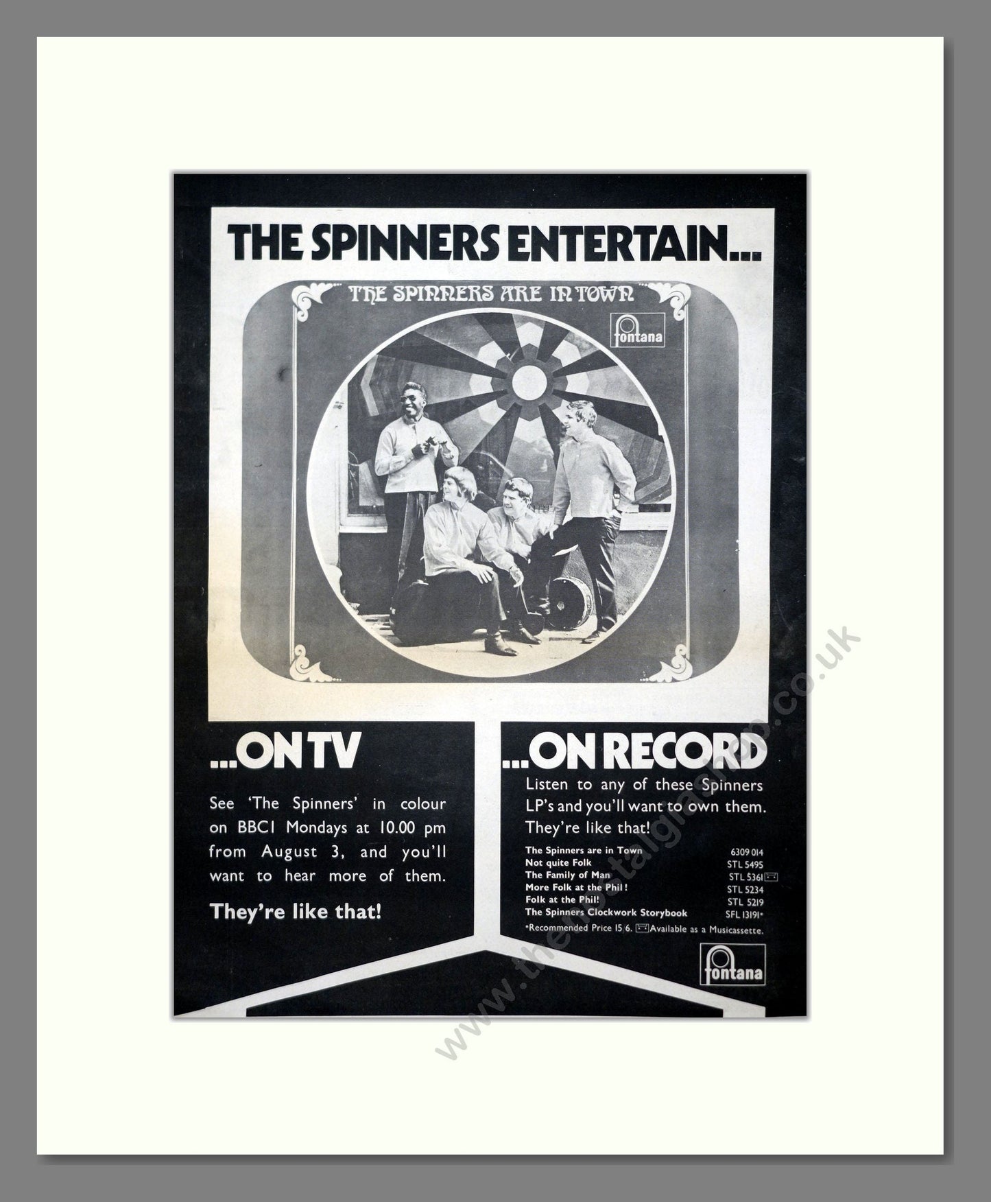 Spinners (The) - The Spinners Entertain. Vintage Advert 1970 (ref AD20900)
