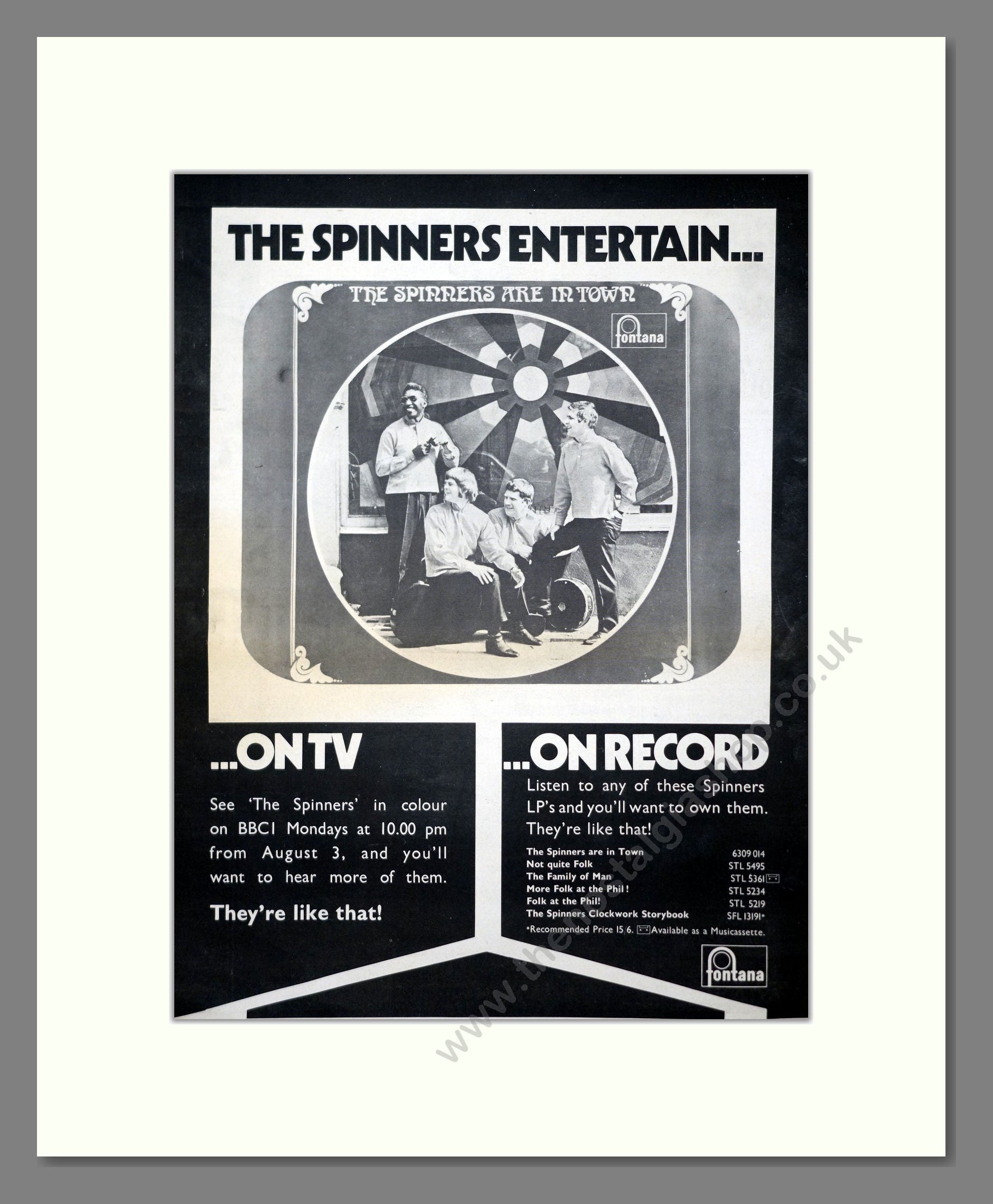 Spinners (The) - The Spinners Entertain. Vintage Advert 1970 (ref AD20900)
