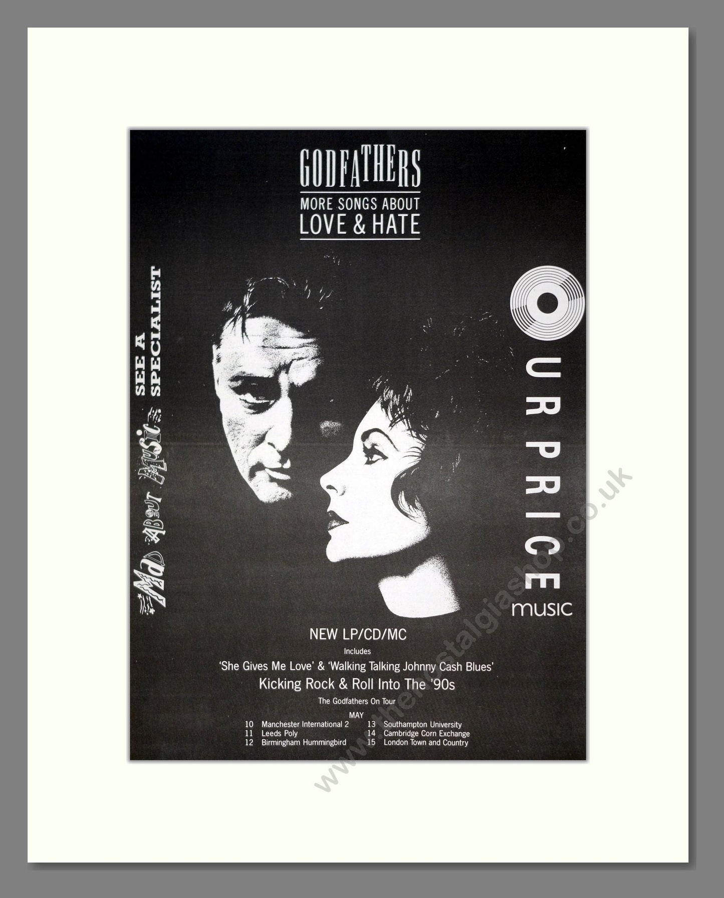 Godfathers - More Songs About Love And Hate. Vintage Advert 1989 (ref AD20912)