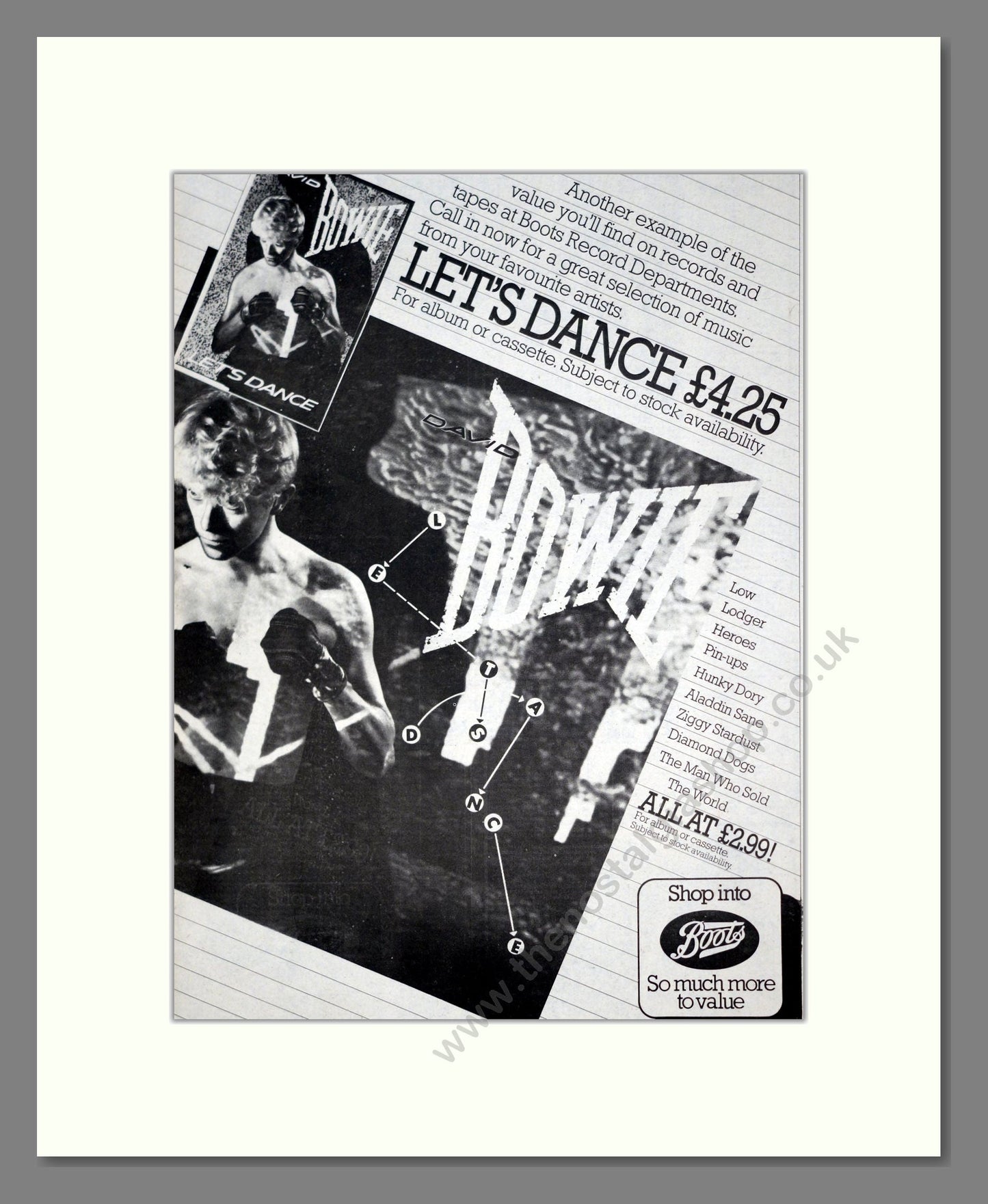 David Bowie - Let's Dance. Vintage Advert 1983 (ref AD20935)