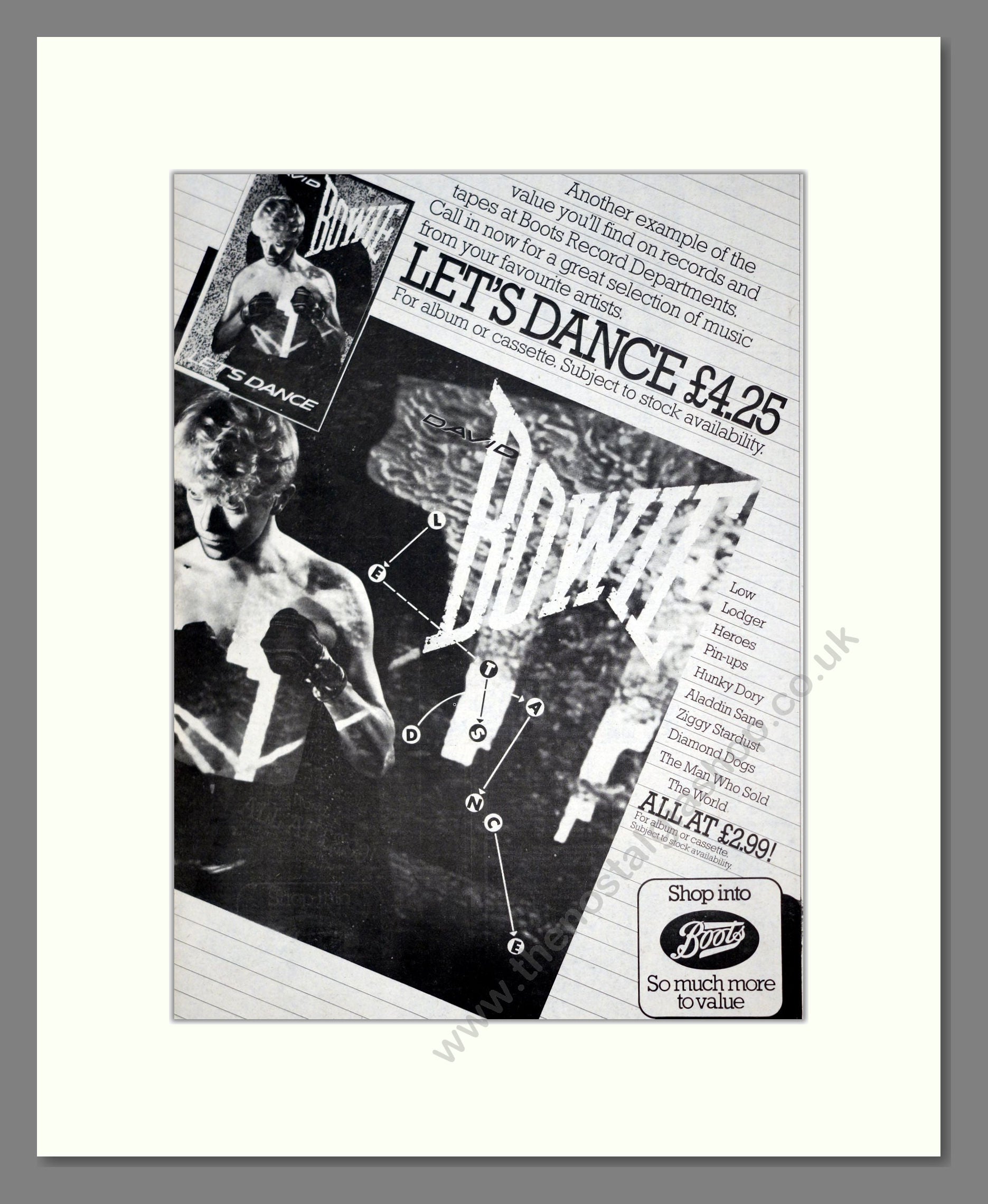 David Bowie - Let's Dance. Vintage Advert 1983 (ref AD20935)