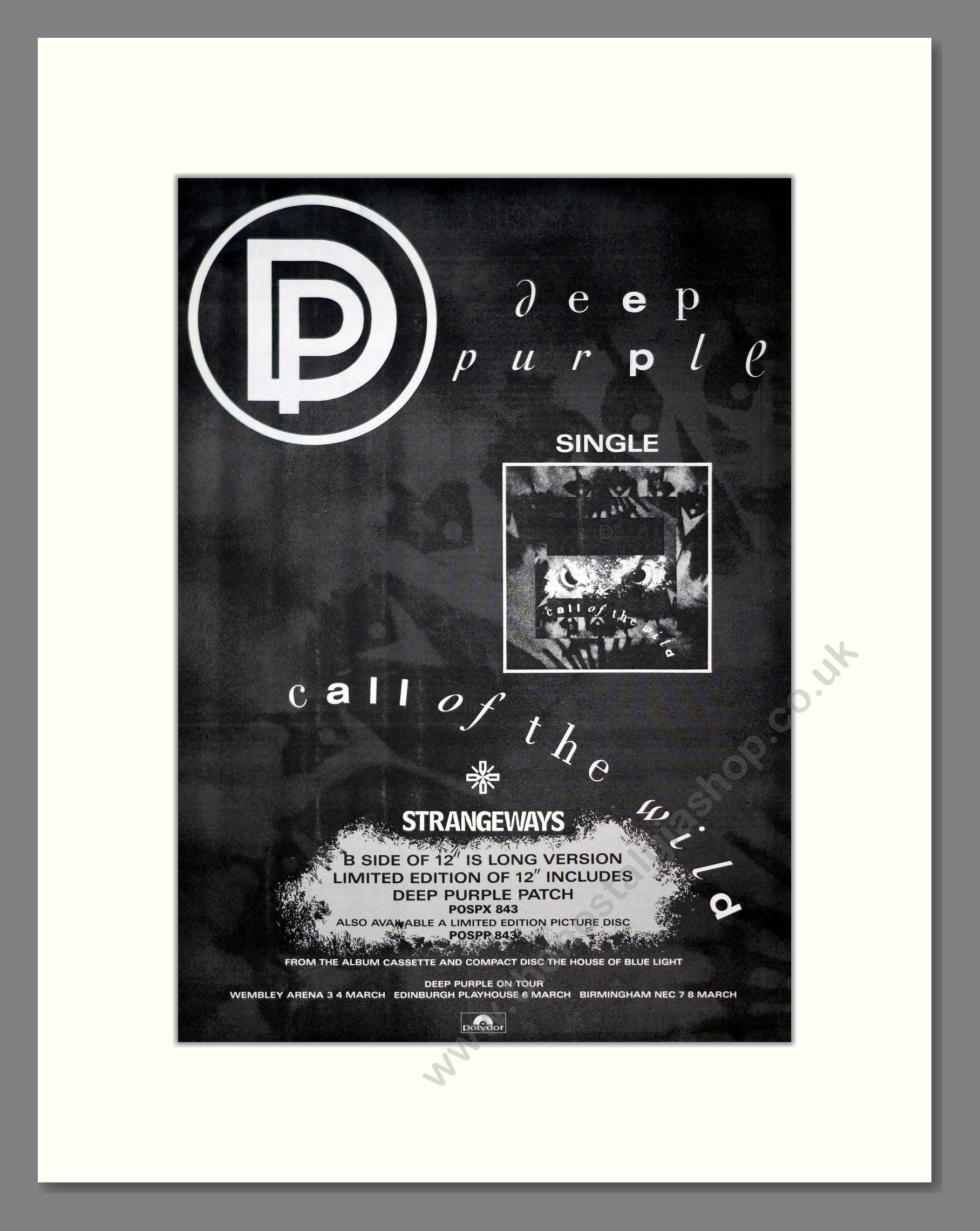 Deep Purple - Call Of The Wild. Vintage Advert 1987 (ref AD20954)