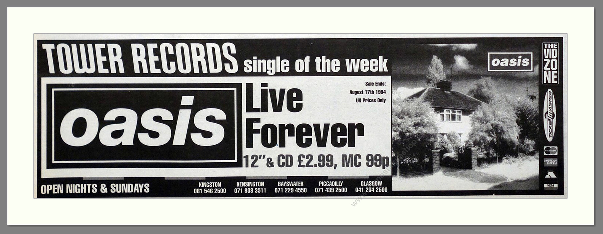 Oasis - Live Forever. Vintage Advert 1994 (ref AD20956)
