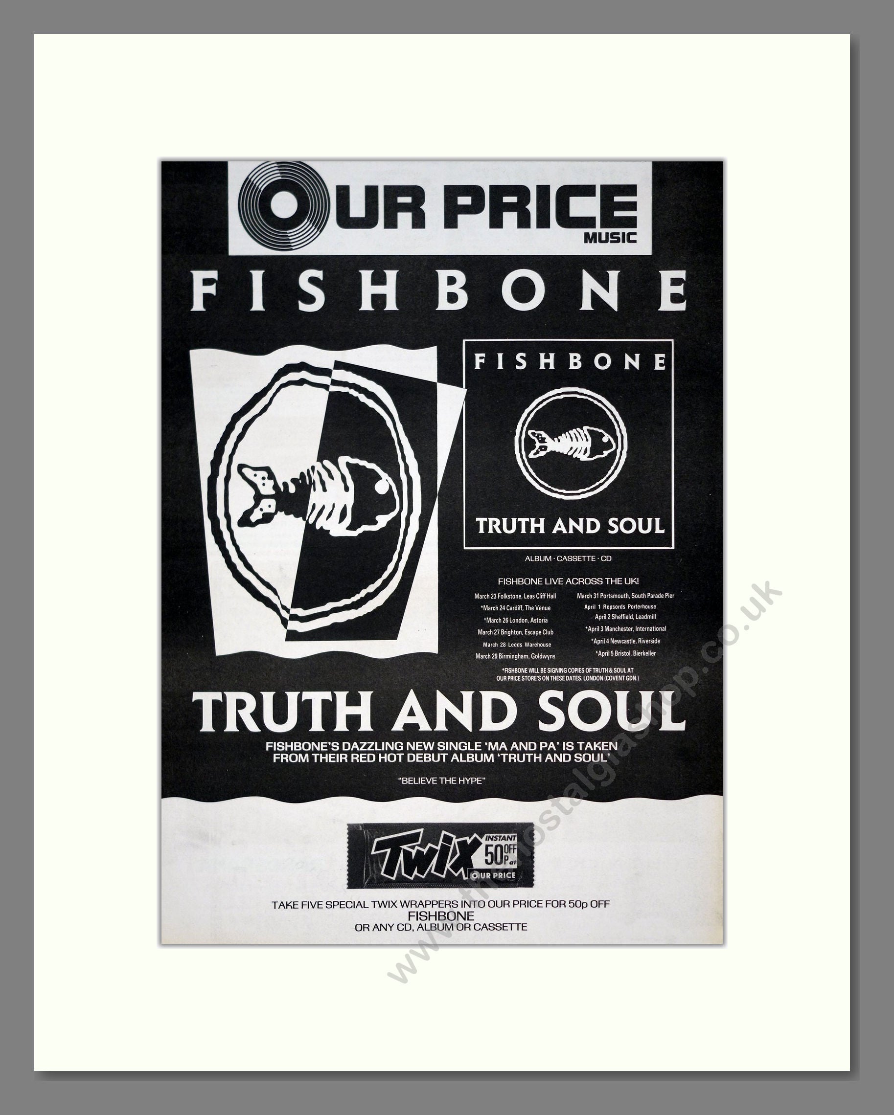 Fishbone - Truth And Soul. Vintage Advert 1989 (ref AD20962)